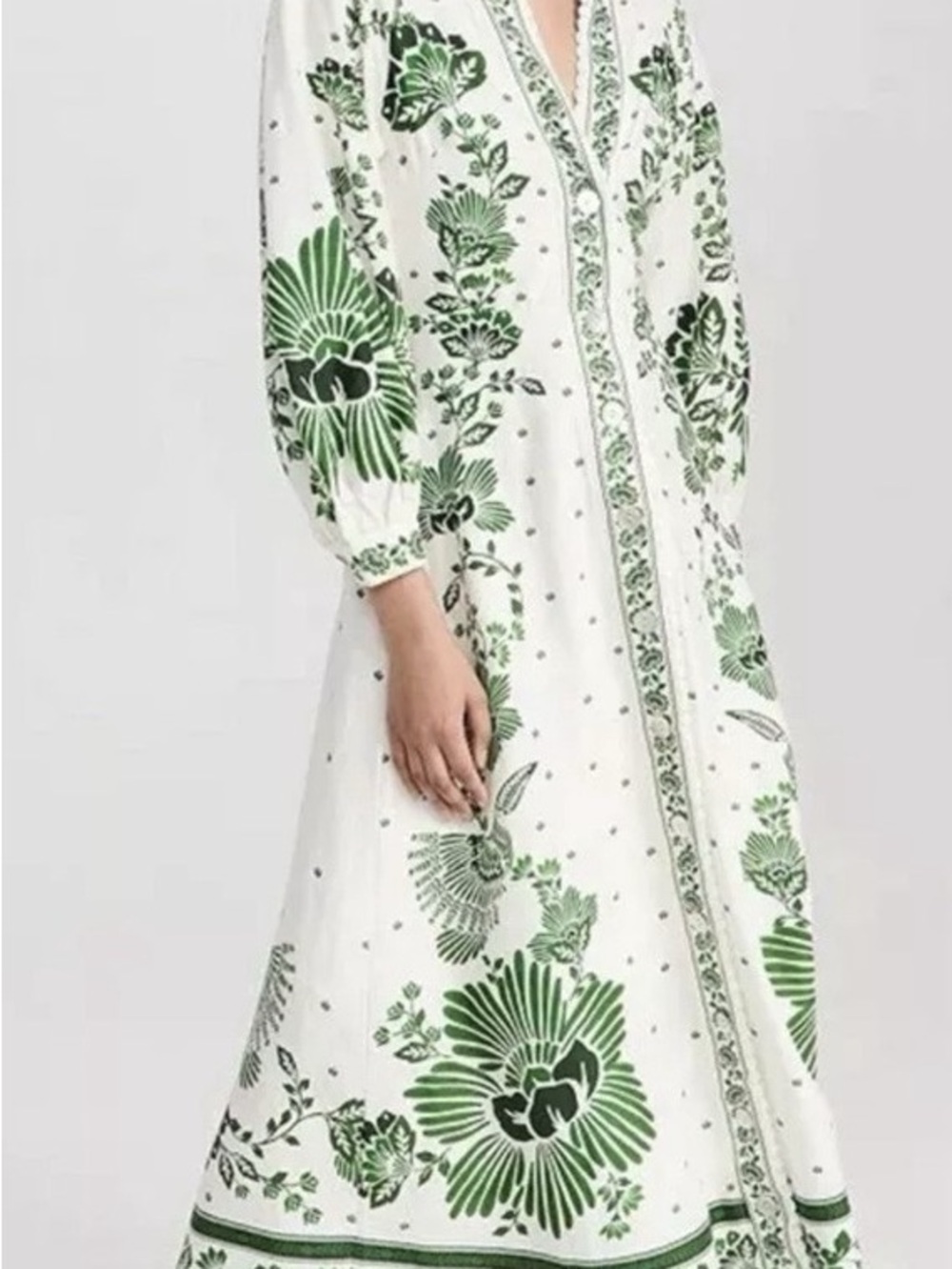 NWOT Christian Lacroix White Maxi Dress with Green Floral Print - Picture 2 of 15